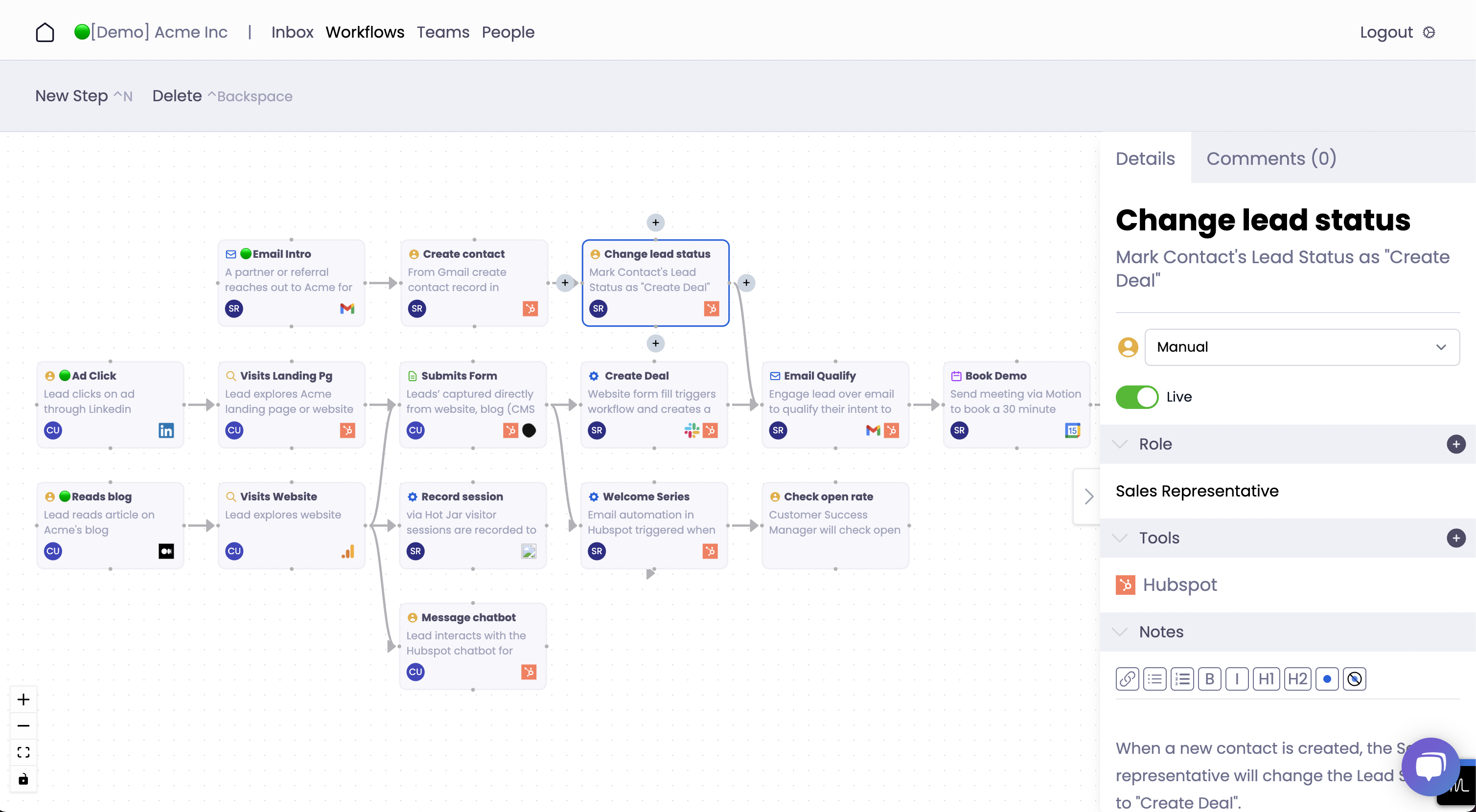 A process map in Puzzle, with pop-out details for each step